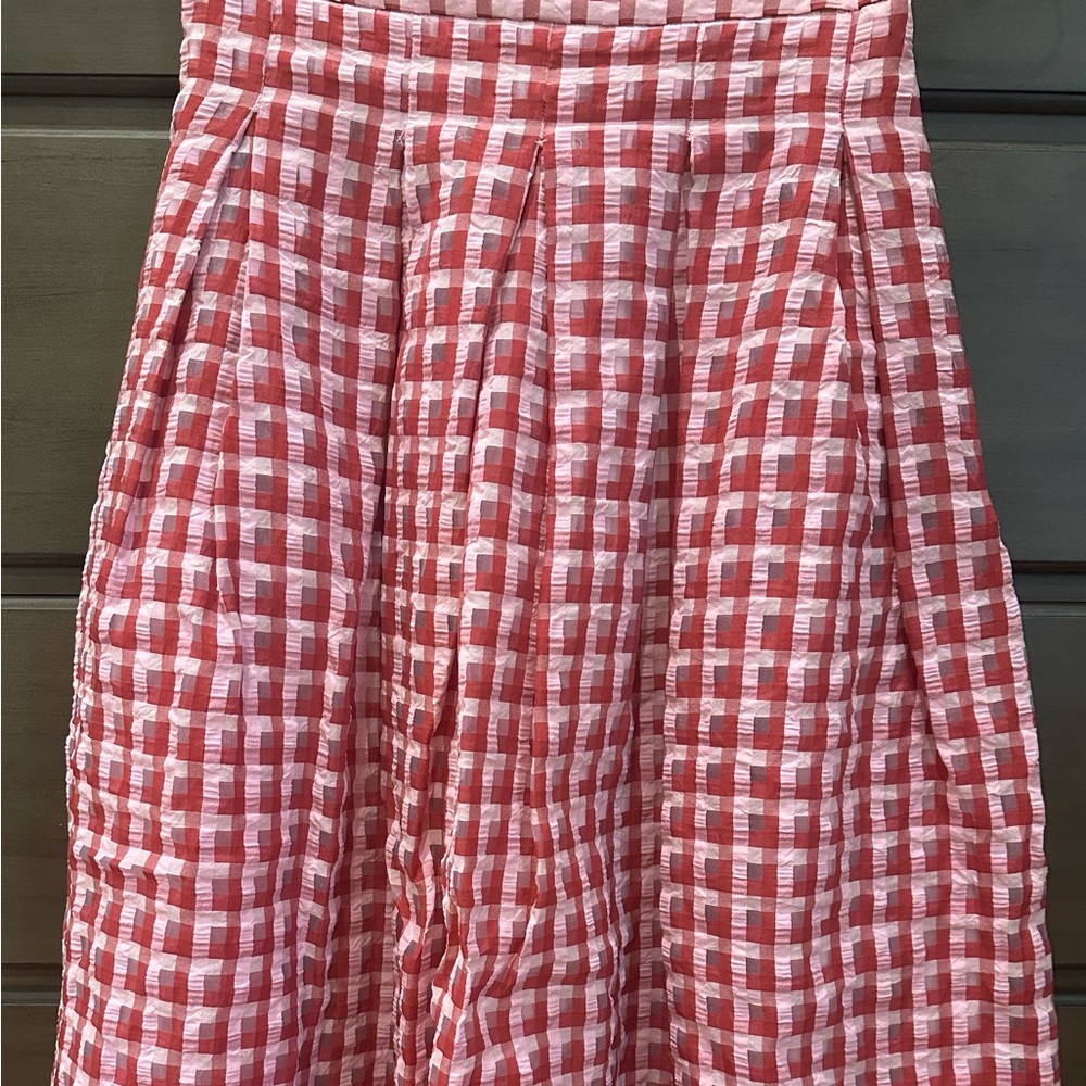Eva Franco Red, Pink, and White Checkered Midi Skirt